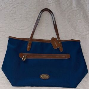 Beautiful BNWOT Coach Blue & Tan Tote Bag (see staun on inside pocket)